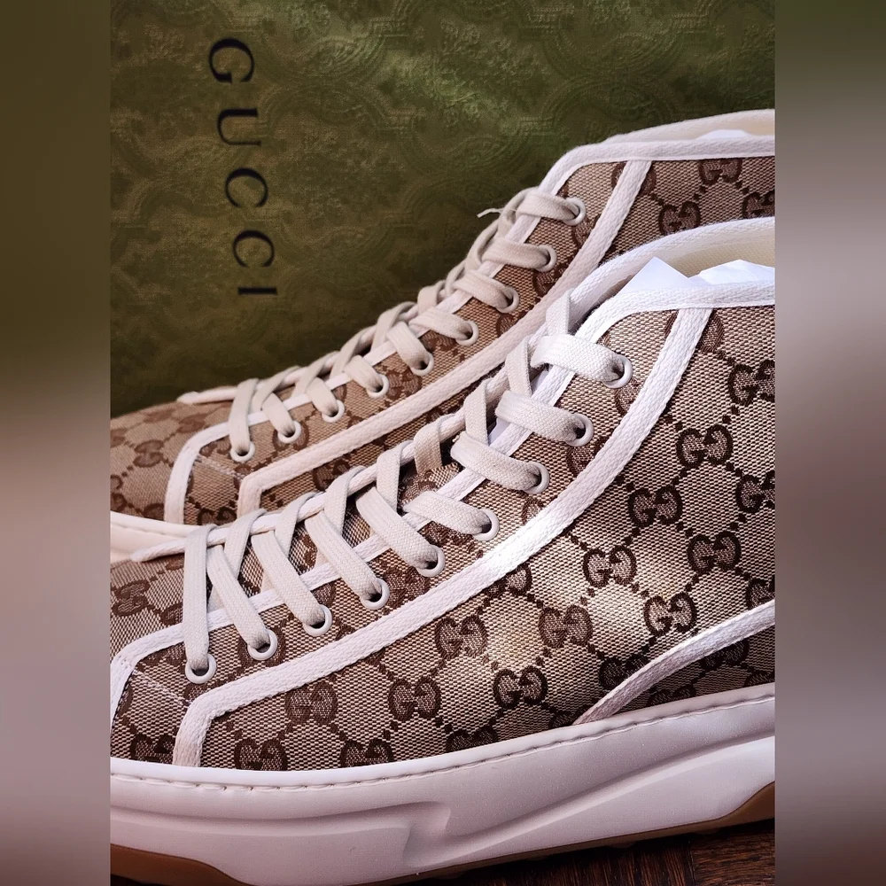 $1150 Brand New Gucci Men High Top GG Canvas Platform Sneakers G 12 US 13 Beige